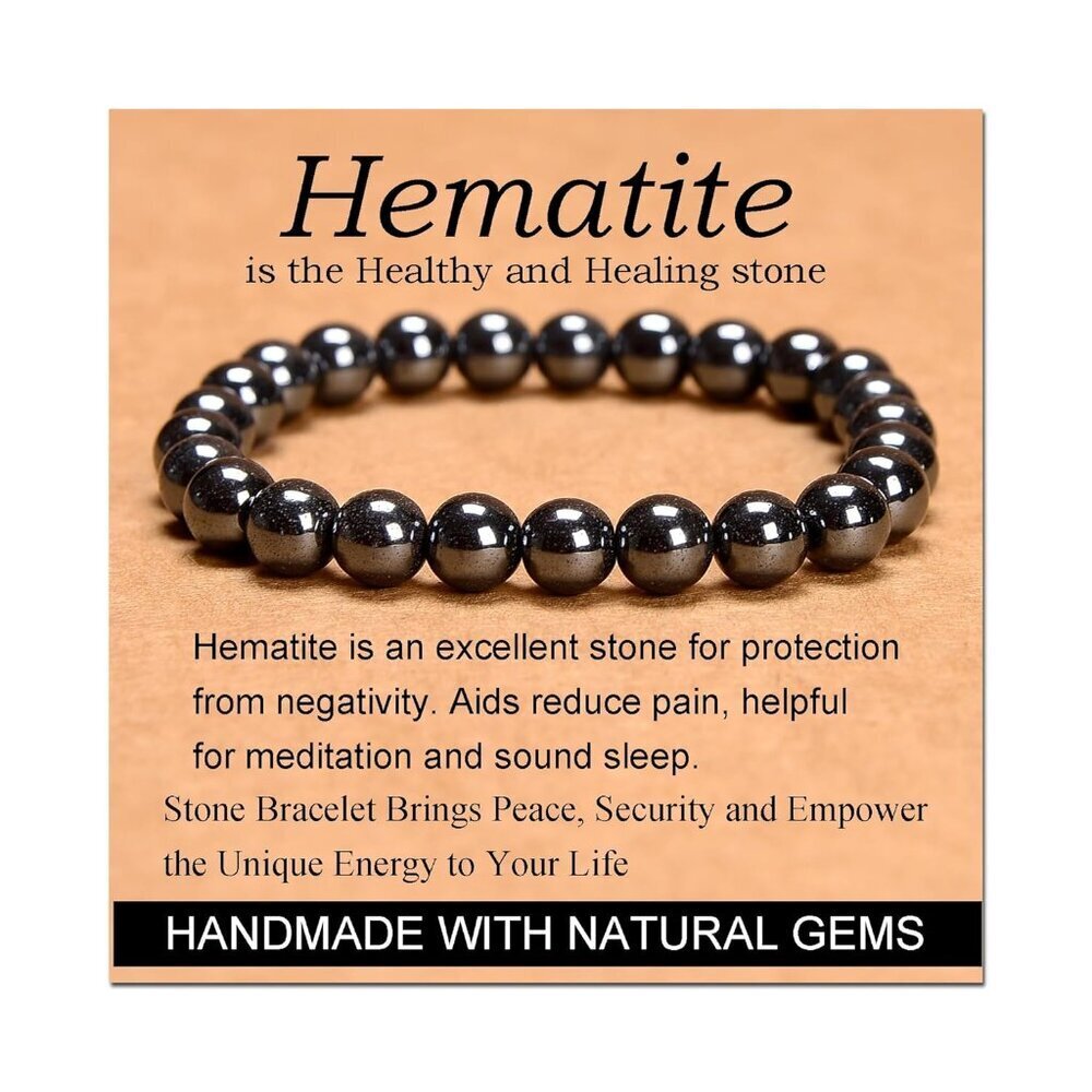 Hematite - Health and Healing Stone - Handmade Yoga Stretch Elastic Bracelet Nat
